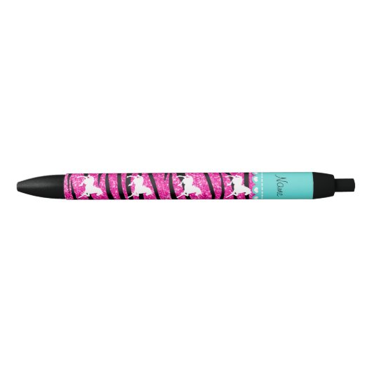 Naam witte eenhoorn hete roze glitter zebra strepe zwarte inkt pen (Voorkant)