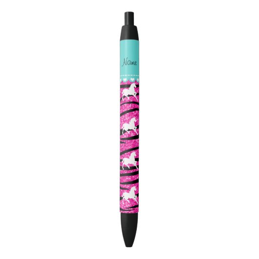 Naam witte eenhoorn hete roze glitter zebra strepe zwarte inkt pen (Voorkant Verticaal)