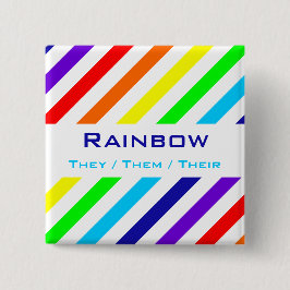 Naam witte regenboogstrips / Pronoun-Button Vierkante Button 5,1 Cm