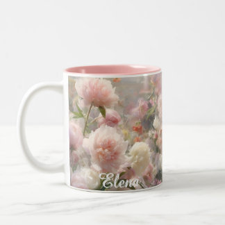 Naam Witte & Roze Pioenrozen Watercolor Schilderij Tweekleurige Koffiemok