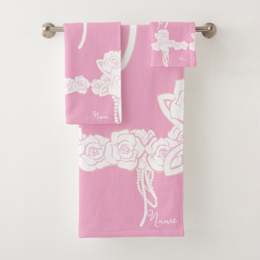 Naam Witte Rozen Roze Cadeau Bad Handdoek (Insitu)