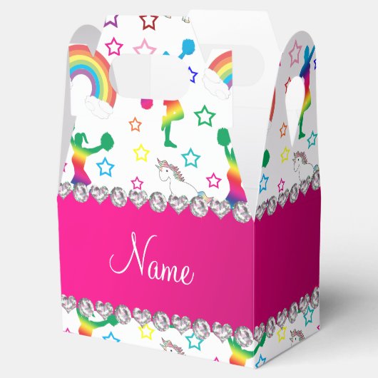 Naam witte voorhoofdregenboogeenhoorns bedankdoosjes (Geopend)