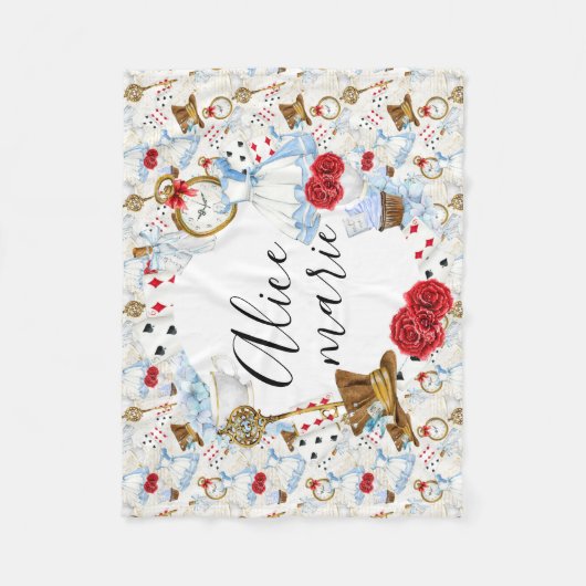 Naam Wonderland Blue, Red & Gold Alice Fleece Deken (Voorkant)
