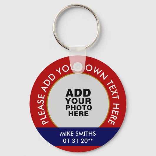 naam, woorden en speciale datum, foto rood sleutelhanger (Voorkant)