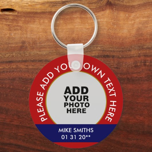 naam, woorden en speciale datum, foto rood sleutelhanger (Achterkant)