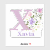 Naam Xavia plus Initiaal met Floral Design Sticker (Vel)