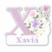 Naam Xavia plus Initiaal met Floral Design Sticker (Voorkant)