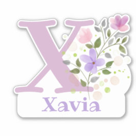 Naam Xavia plus Initiaal met Floral Design Sticker