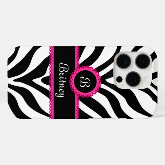 Naam zebra monogram Case-Mate iPhone case (Achterkant (horizontaal))