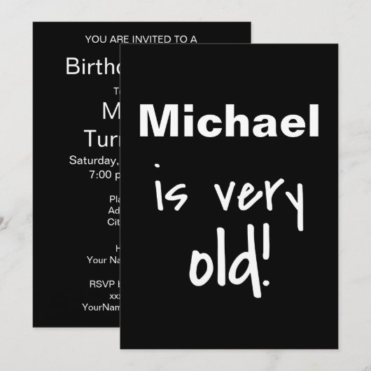 Naam Zeer oud Omzettend 40 Zwarte Dag Uitnodiging (Voorkant / Achterkant)