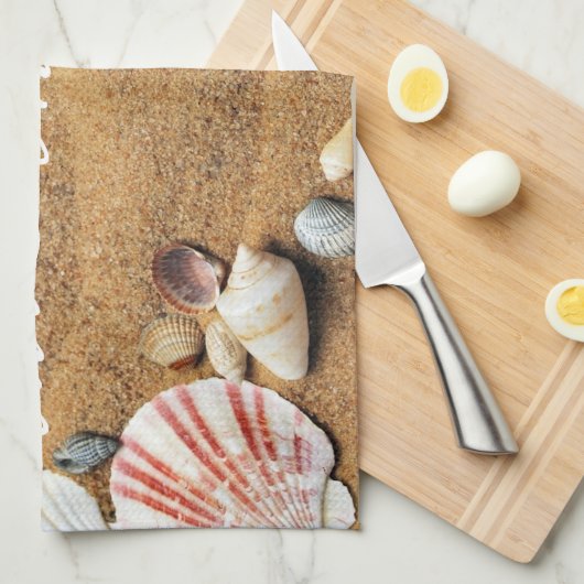 Naam zeeschells Sand Ocean Calligraphy Theedoek (Quarter Fold)