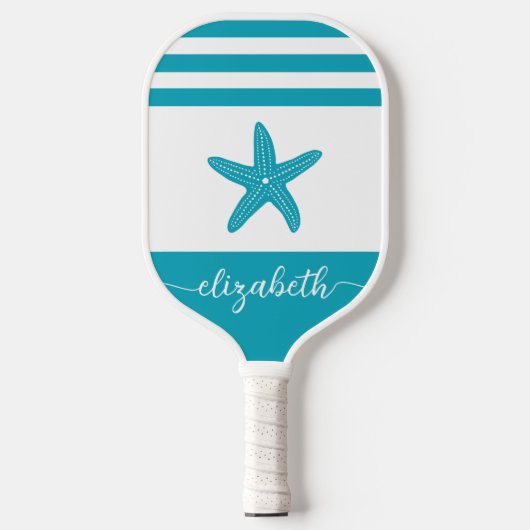  naam zeesterkreeft turquoise blauw kuststrand pickleball paddle (Voorkant)