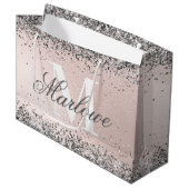 Naam Zilver Glitter Blush Roze Aangepast Monogram Groot Cadeauzakje (Voorkant Gekanteld)