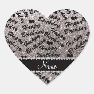 Naam zilveren glitter-gelukkige verjaardagsballonn hart sticker