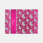 Naam zilveren hartensleutels neon hot roze glitter fleece deken (Voorkant (Horizontaal))