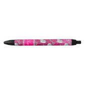 Naam zilveren hartensleutels neon hot roze glitter zwarte inkt pen (Voorkant)