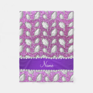 Naam zilveren veren veren pastel paarse glitter fleece deken