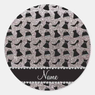 Naam zilverglitter met hoge hakken jurk ronde sticker