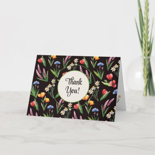 Naam, Zomer Wildbloemen Modern Kleurrijk Bedankkaart (Voorkant)