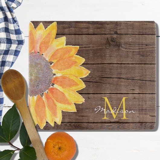 Naam zonnebloem Barn Wood monogram Snijplank