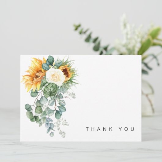 Naam Zonnebloem Bloemen Blank Begrafenis Dank u Bedankkaart (Staand voorkant)