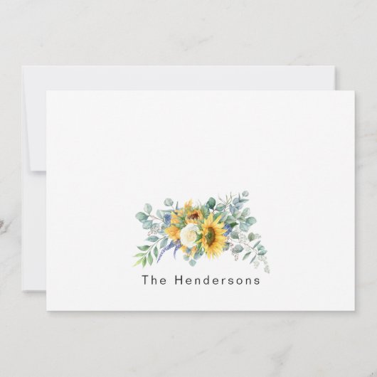 Naam Zonnebloem Bloemen Blank Begrafenis Dank u Bedankkaart (Achterkant)