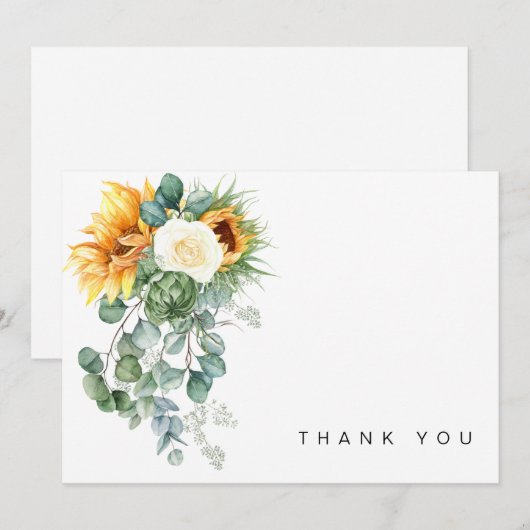 Naam Zonnebloem Bloemen Blank Begrafenis Dank u Bedankkaart (Voorkant / Achterkant)