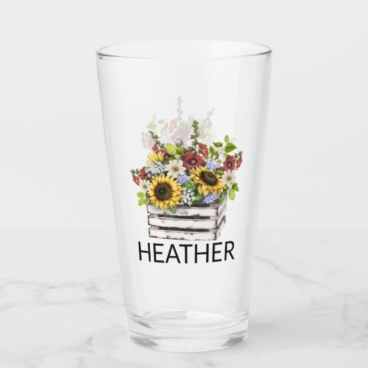 Naam zonnebloem Daisy Flowers Monogram Glas (Achterkant)