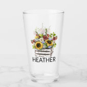Naam zonnebloem Daisy Flowers Monogram Glas (Voorkant)