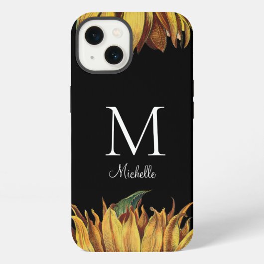 Naam zonnebloemmonogram iPhone hoesje (Achterkant)