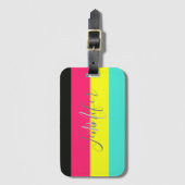 Naam zwart en neonkleurblok Stripe monogram Bagagelabel (Voorkant (verticaal))