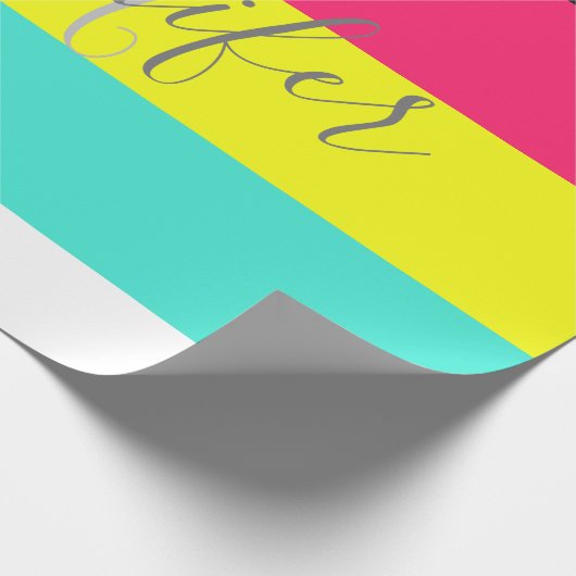 Naam zwart en neonkleurblok Stripe monogram Cadeaupapier (Hoek)
