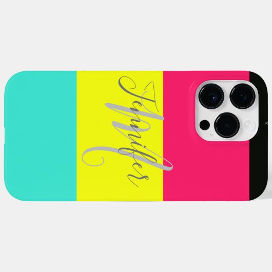 Naam zwart en neonkleurblok Stripe monogram Case-Mate iPhone Case (Achterkant (horizontaal))