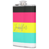 Naam zwart en neonkleurblok Stripe monogram Heupfles (Links)