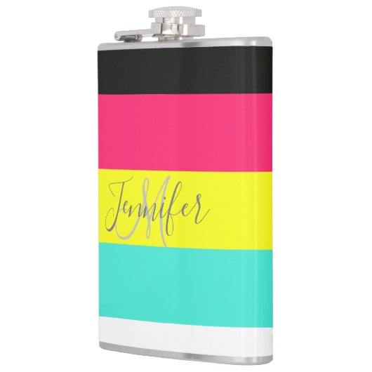 Naam zwart en neonkleurblok Stripe monogram Heupfles (Links)