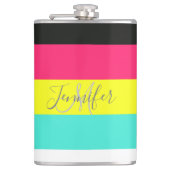 Naam zwart en neonkleurblok Stripe monogram Heupfles (Voorkant)