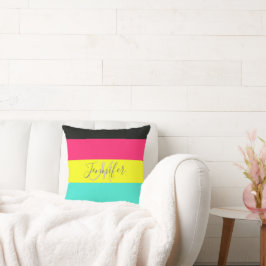 Naam zwart en neonkleurblok Stripe monogram Kussen
