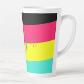 Naam zwart en neonkleurblok Stripe monogram Latte Mok (Rechts)
