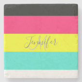 Naam zwart en neonkleurblok Stripe monogram Stenen Onderzetter (Voorkant)