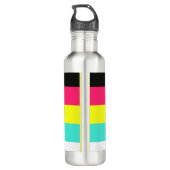 Naam zwart en neonkleurblok Stripe monogram Waterfles (Achterkant)