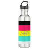 Naam zwart en neonkleurblok Stripe monogram Waterfles (Voorkant)