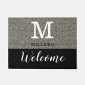 Naam zwart en zilver Glitter Monogram Welkomstwoor Deurmat (Voorkant)