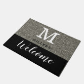Naam zwart en zilver Glitter Monogram Welkomstwoor Deurmat (Schuin)
