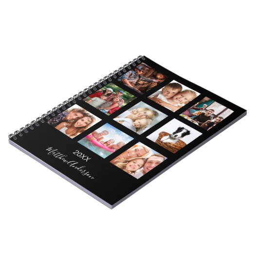 Naam zwart fotocollage monogram notitieboek (Linkerzijde)