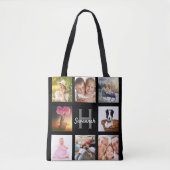 Naam zwart fotocollage monogram tote bag (Voorkant)