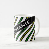 Naam + Zwart, Geel en Groen Wavy Lines Patroon Koffiemok (Voorkant rechts)