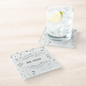 Naam Zwart & Grijs Chips Terrazzo Patroon Mannelij Glazen Onderzetter (Schuin)