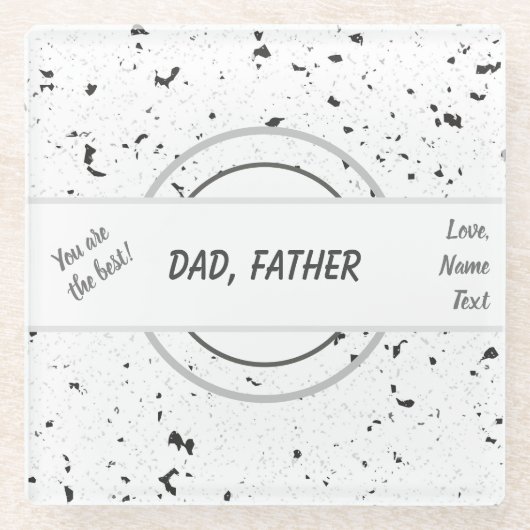 Naam Zwart & Grijs Chips Terrazzo Patroon Mannelij Glazen Onderzetter (Voorkant)