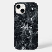 Naam zwart marmer textuur monogram Case-Mate iPhone case (Achterkant)