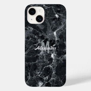 Naam zwart marmer textuur monogram Case-Mate iPhone 14 hoesje